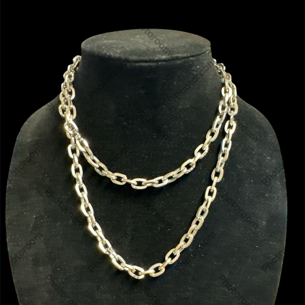 Cookie Lee Silvertone over Brass Link Necklace. Costume. (C-P)